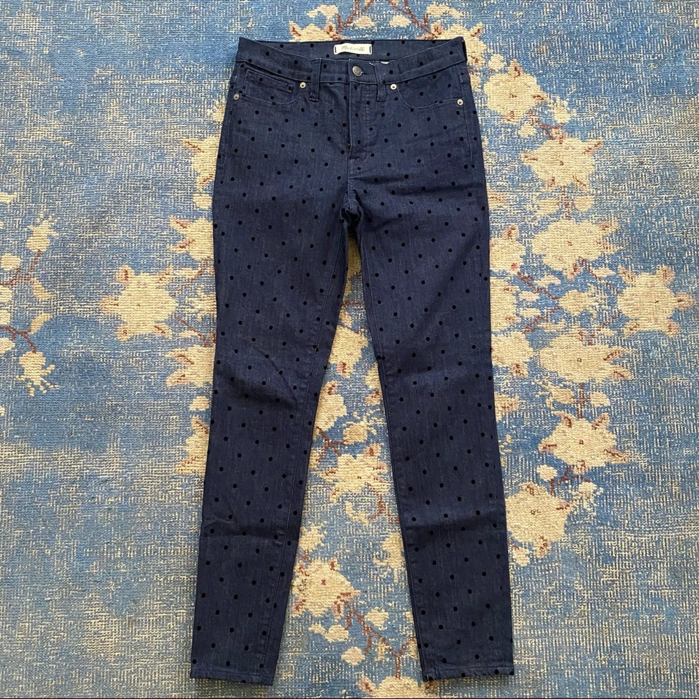 Madewell 9" High Rise Skinny Jeans Flocked Polka Dots Edition 27 - Picture 3 of 6